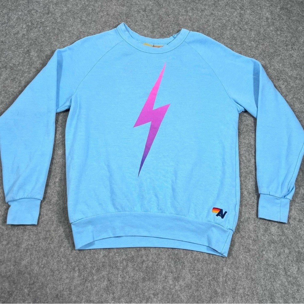 Aviator Nation Light Blue Sweatshirt with Pink Accents